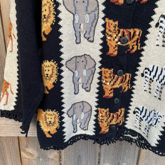 Vintage Jane's Closet Cardigan Animals Safari Retro Button Front Knit Size Small - Picture 6 of 11